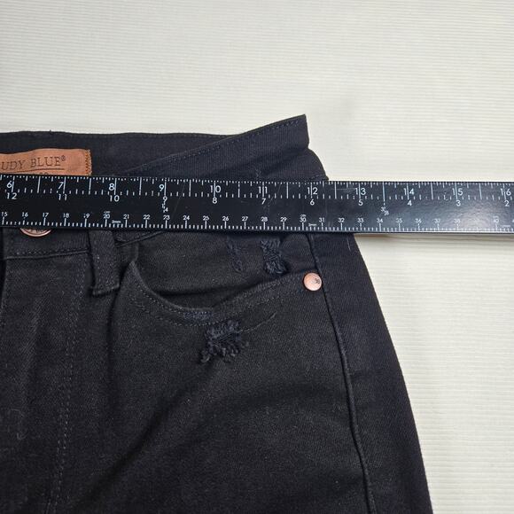 Judy Blue High Rise Distressed Raw Hem Skinny Fit Black Jeans Women's Size 1/25 - Picture 8 of 11